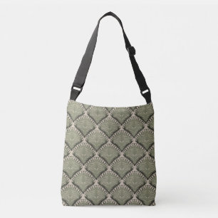Elegant Olive Green Botanical Fan Pattern Neutral Crossbody Bag