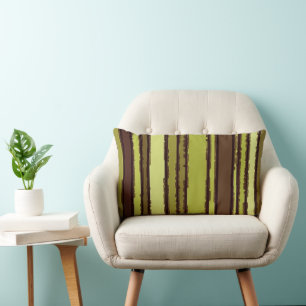 Elegant Olive Green Brown Beige Stripes Pattern Lumbar Cushion