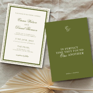 Elegant Olive Green Classic Wedding Invitation