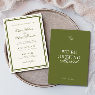 Elegant Olive Green Classic Wedding Invitation