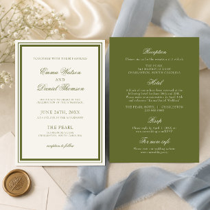 Elegant Olive Green Classic Wedding Invitation