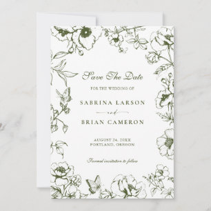 Elegant Olive Green Floral Garden Save The Date Invitation