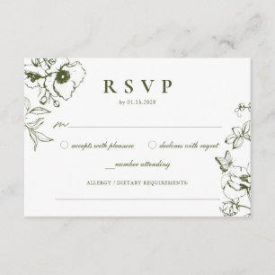 Elegant Olive Green Floral Garden Wedding RSVP Enclosure Card