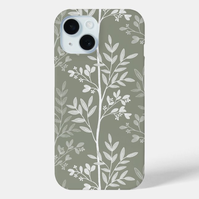 Elegant Olive Green Floral Silhouette Case-Mate iPhone Case (Back)