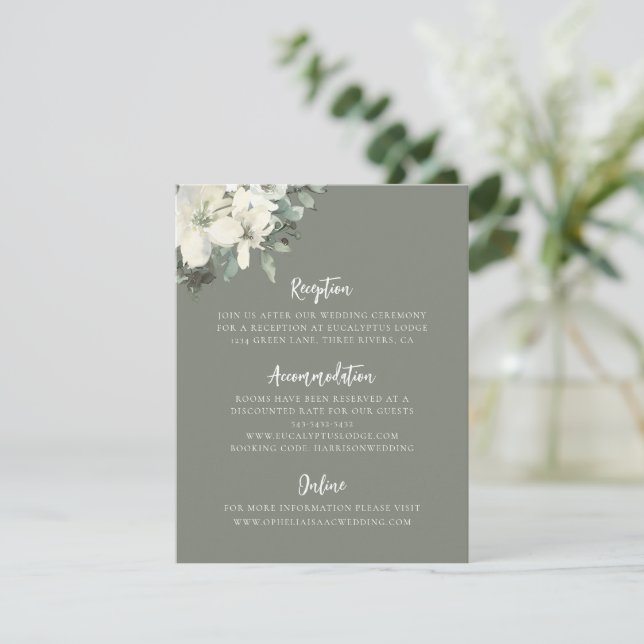 Elegant Olive Green Floral Wedding Enclosure Card (Standing Front)
