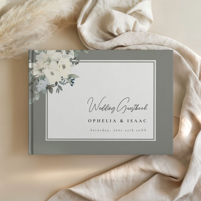 Elegant Olive Green Floral Wedding Guest Book (Creator Uploaded)