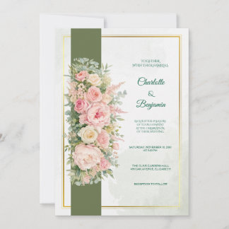 Elegant Olive Green Floral Wedding Invitation