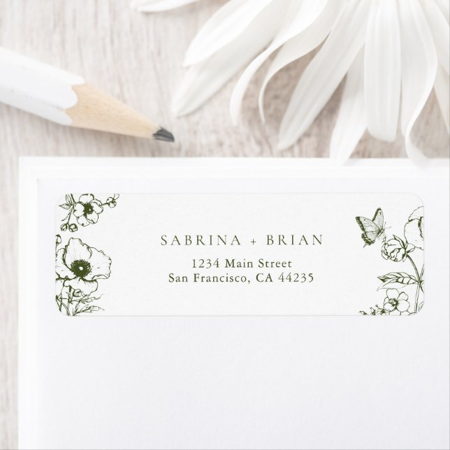 Elegant Olive Green Floral Wedding Return Address (Insitu)