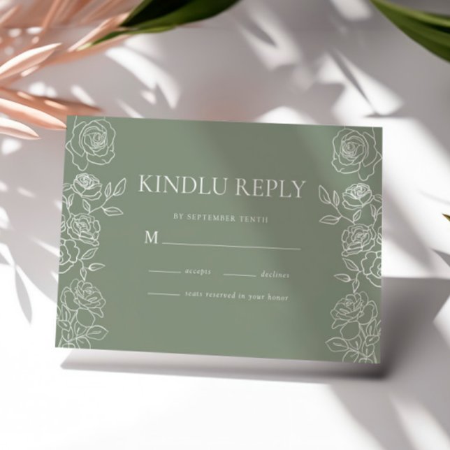 Elegant Olive Green French Roses Wedding RSVP Card (Creator Uploaded)
