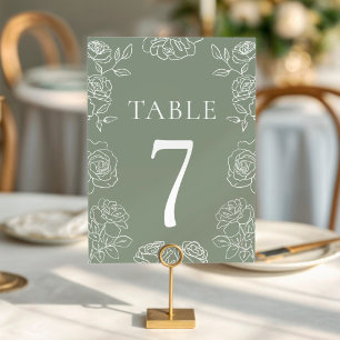 Elegant Olive Green French Roses Wedding Table Number