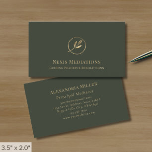 Elegant Olive Green Gold Leaf Logo Business Card