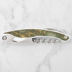 Elegant Olive Green Gold Marble Texture Corkscrew