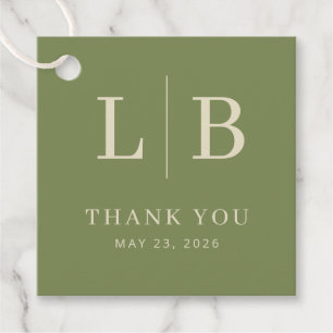Elegant Olive Green Initials Favour Tags