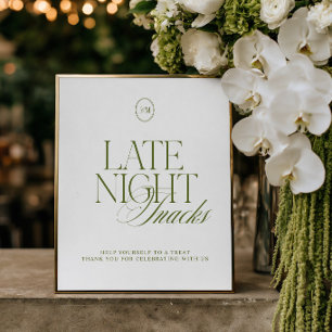 Elegant Olive Green Late Night Snacks Sign