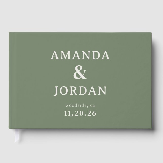 Elegant Olive Green Minimalist Guest Book (Front)
