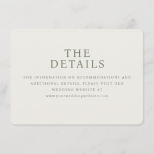 Elegant Olive Green Minimalist Wedding Details Car Enclosure Card