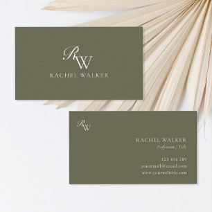 Elegant Olive Green Monogram Business Card