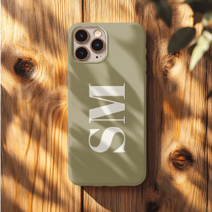 Elegant Olive Green Monogram initial  iPhone 13 Pro Max Case