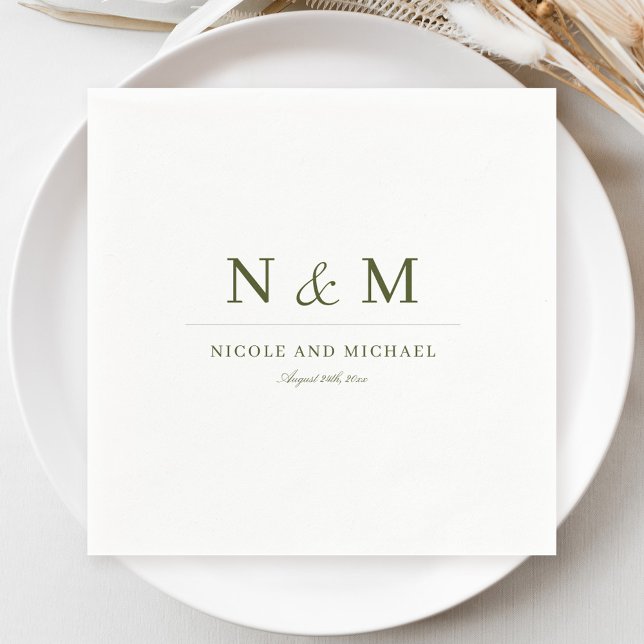 Elegant Olive Green Monogram Initials Wedding Napkin (Creator Uploaded)
