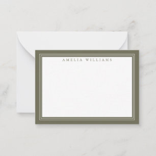 Elegant Olive Green Monogram Minimalist Border Card