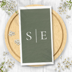 Elegant Olive Green Monogram Minimalist Napkin
