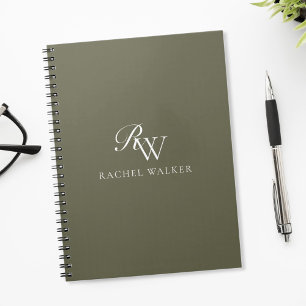 Elegant Olive Green Monogram Notebook