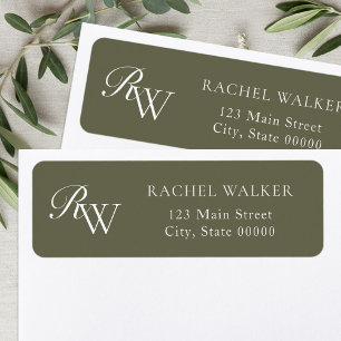 Elegant Olive Green Monogram Return Address
