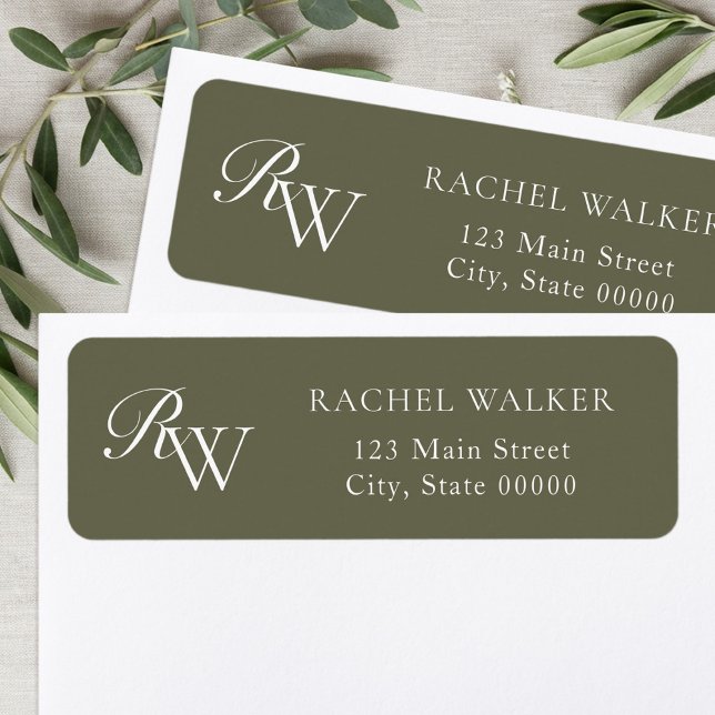 Elegant Olive Green Monogram Return Address (Creator Uploaded)