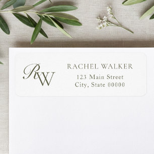 Elegant Olive Green Monogram Return Address
