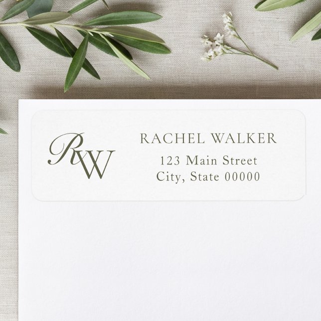 Elegant Olive Green Monogram Return Address (Creator Uploaded)