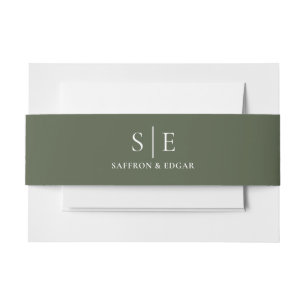Elegant Olive Green Monogram Wedding Invitation Belly Band