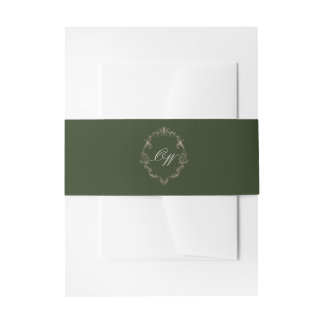 Elegant Olive Green Monogram Wedding Invitation Belly Band