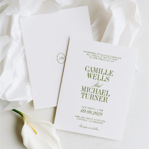 Elegant Olive Green Monogram Wedding Invite