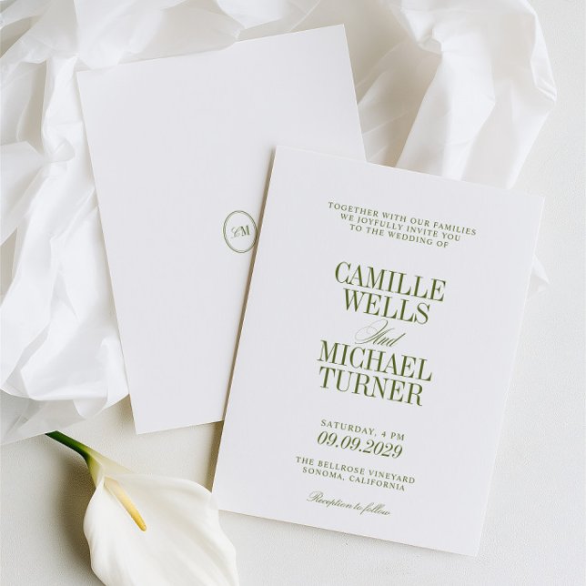 Elegant Olive Green Monogram Wedding Invite (Elegant Olive Green Monogram Wedding Invite)