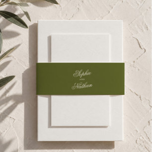Elegant Olive Green Old Money Wedding Belly Band Invitation Belly Band