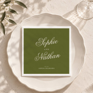 Elegant Olive Green Old Money Wedding Napkins