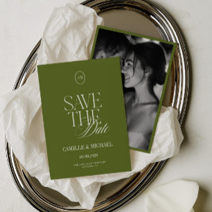 Elegant Olive Green Photo Save the Date Card