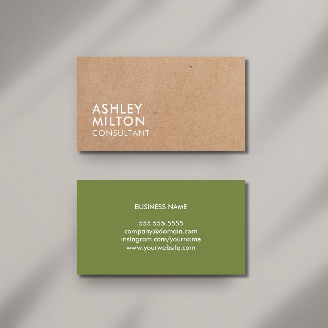 Elegant Olive Green PRINTED Kraft Consultant Business Card (Creator Uploaded)
