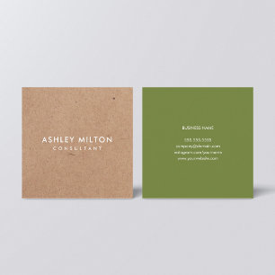 Elegant Olive Green PRINTED Kraft Consultant Square Business Card