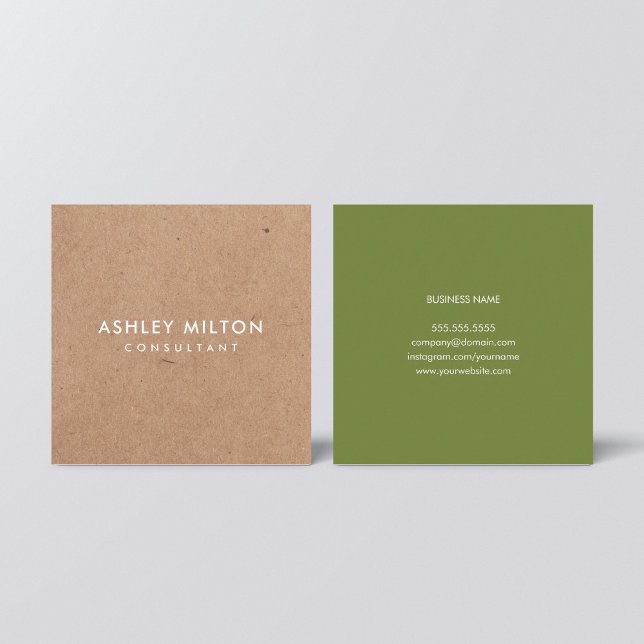 Elegant Olive Green PRINTED Kraft Consultant Square Business Card (Creator Uploaded)