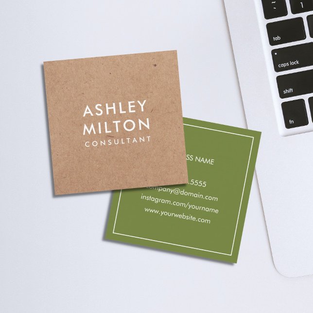 Elegant Olive Green PRINTED Kraft Consultant Square Business Card (Creator Uploaded)