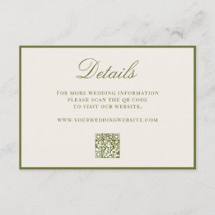 Elegant Olive Green QR Code Details Wedding Enclosure Card