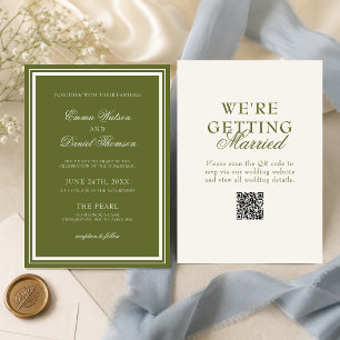 Elegant Olive Green QR Code Wedding Invitation