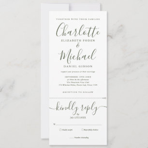 Elegant Olive Green Script All In One Wedding Invitation