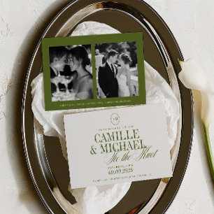Elegant Olive Green Tie The Knot 2 Photo Wedding Invitation
