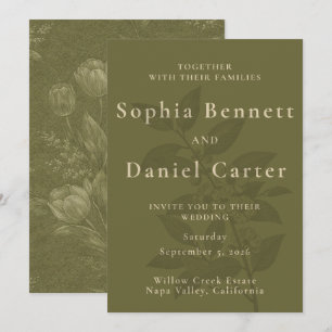 Elegant Olive Green Tulip Botanical Wedding Invitation