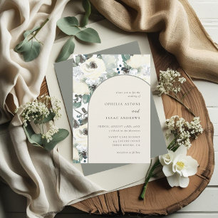 Elegant Olive Green Watercolor Floral Arch Wedding Invitation