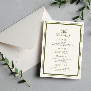 Elegant Olive Green Wedding Details Information Enclosure Card