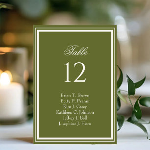Elegant Olive Green Wedding Table Number