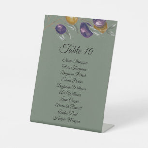 Elegant Olive Green Wedding Table with Names Pedestal Sign